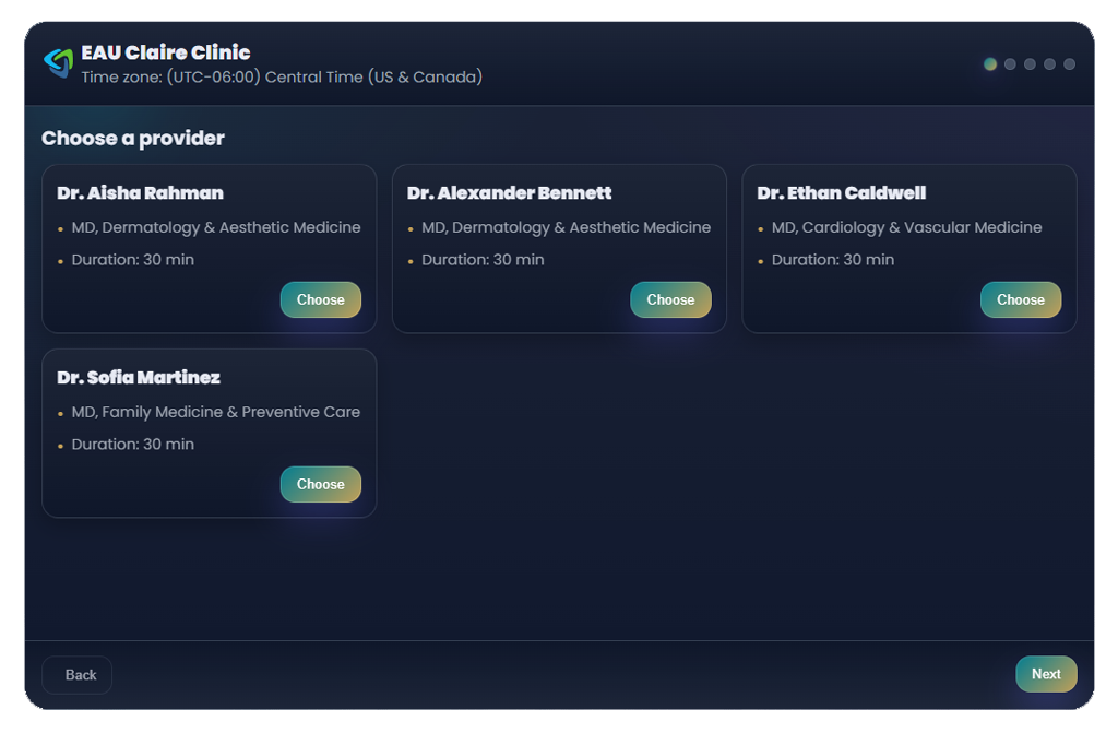 Qlynic weekly schedule and booking calendar